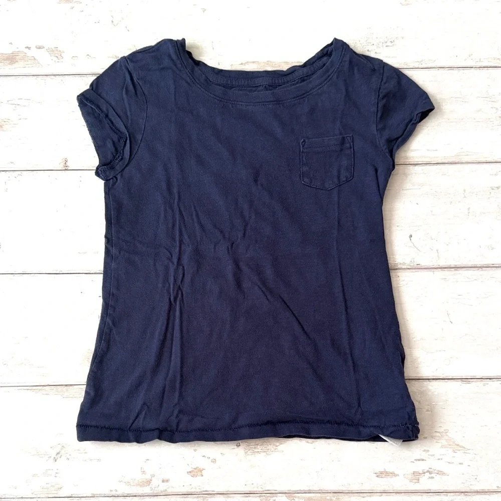 GapKids Size 8 Girls Navy Blue Short Sleeve Shirt Basic Pocket Tee 100% Cotton